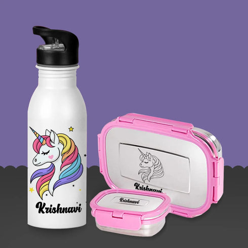 Personalised Lunch Box with Steel Bottle With Straw Combo for Kids