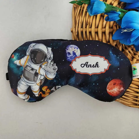 Personalised Space Printed Neck Pillow with Eye Mask Combo for Kids