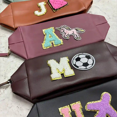 Personalized PU Pouch with Patch and Initial Letter for Kids