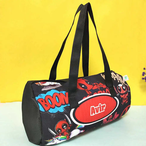 Personalized Black Printed Swimming Duffle Bag for Kids