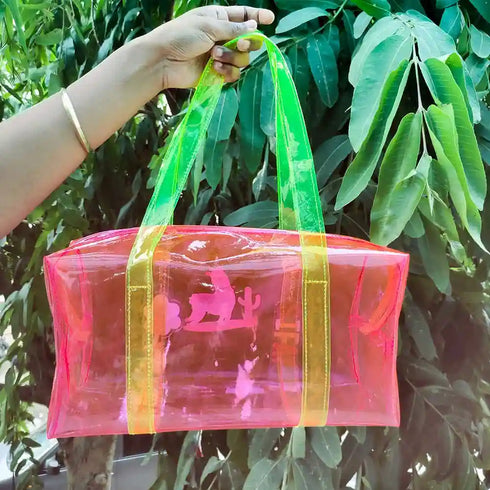 Personalized Kids Swimming Jelly Duffle Bag with Keychain - Pink