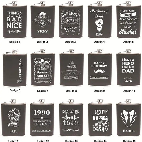 Personalized Round Hip Flask Set with Shot Glasses and 1 Funel