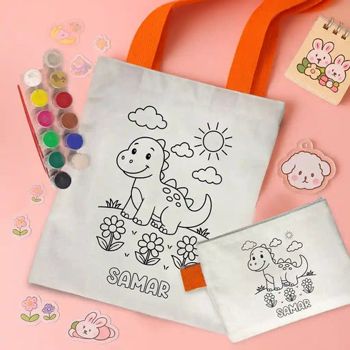 Personalized Kids DIY Tote Bag with Pouch Coloring Combo