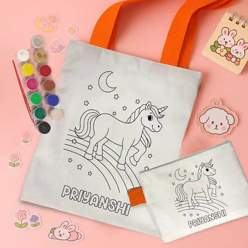 Personalized Kids DIY Tote Bag with Pouch Coloring Combo