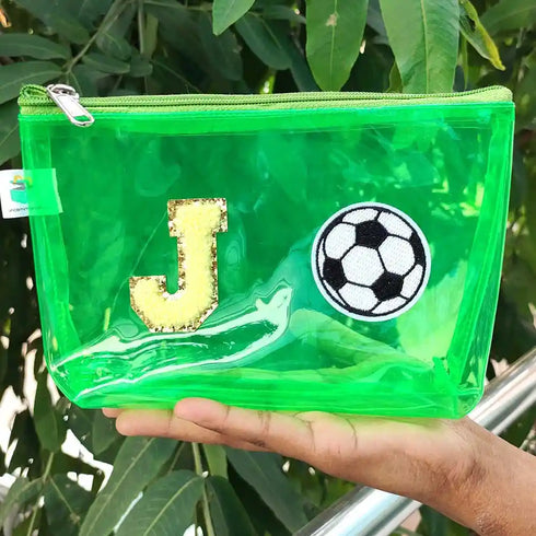 Personalised Kids Jelly Duffle Bag Combo with Patch and Initial Letter - Green