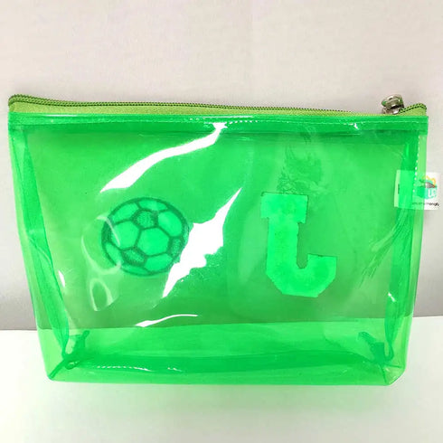 Personalised Kids Jelly Travel Pouch with Patch and Initial Letter - Green