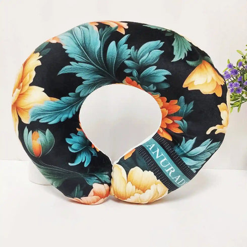 Personalized Leaf Printed Neck Pillow with Box Pouch Combo