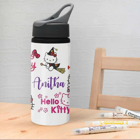 Personalised 600ml Grey Lid Sipper Bottle