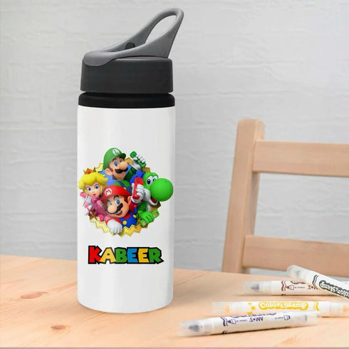 Personalised 600ml Grey Lid Sipper Bottle