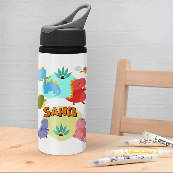 Personalised 600ml Grey Lid Sipper Bottle