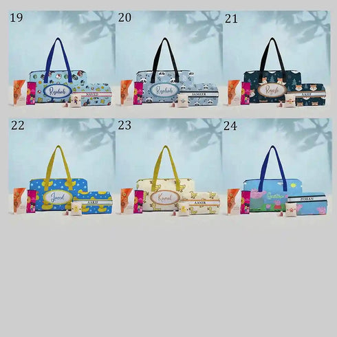 Personalised Cartoon Rakhi and Duffle Bag Gift Combo for Kids