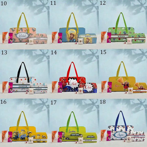 Personalised Cartoon Rakhi and Duffle Bag Gift Combo for Kids