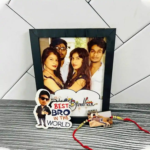 Personalized Rakhi Combo Frame with MDF Cutout and Rakhi