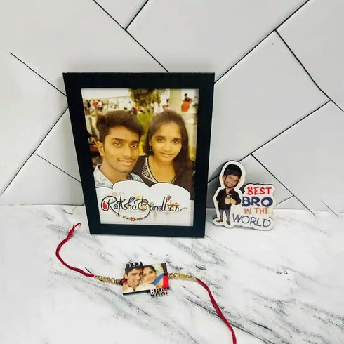Personalized Rakhi Combo Frame with MDF Cutout and Rakhi