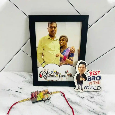 Personalized Rakhi Combo Frame with MDF Cutout and Rakhi