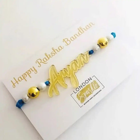 Personalised Rakhi with Name Gold Mirror Acrylic