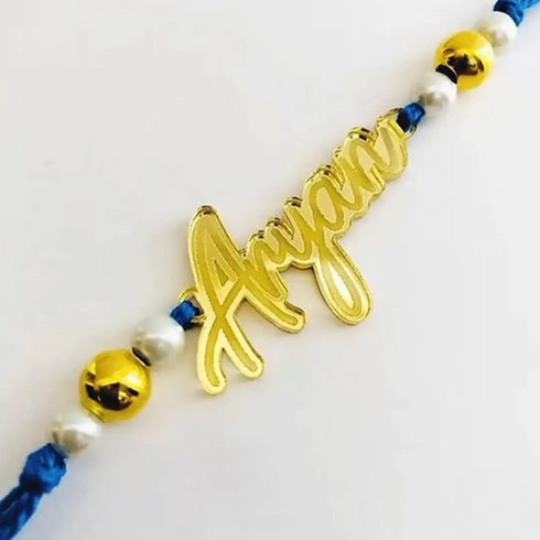 Personalised Rakhi with Name Gold Mirror Acrylic