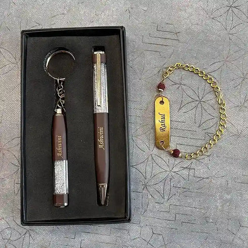Personalized Pen with Keychain & Bracelet Gift Combo