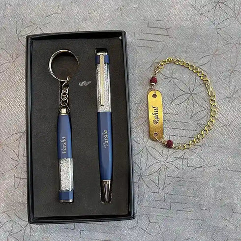 Personalized Pen with Keychain & Bracelet Gift Combo