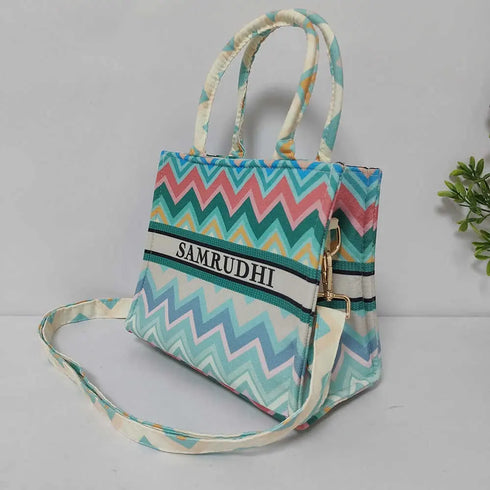 Personalised Geometric Printed Box Bag with Sling