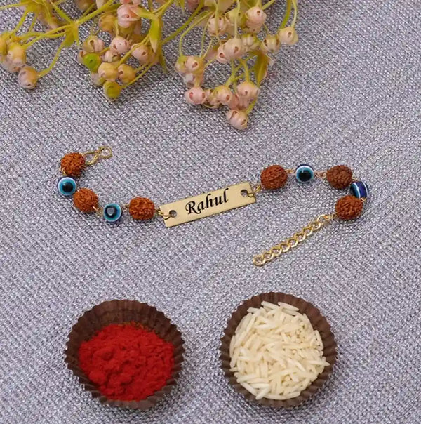 Evil Eye Rudraksha Rakhi with Name Customization