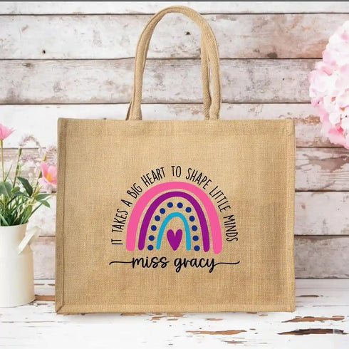 Personalized Rainbow Printed Jute Bag
