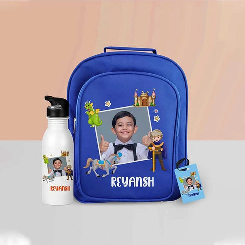 Personalized School Bag & Steel Sipper with Bag Tag Combo For Kids