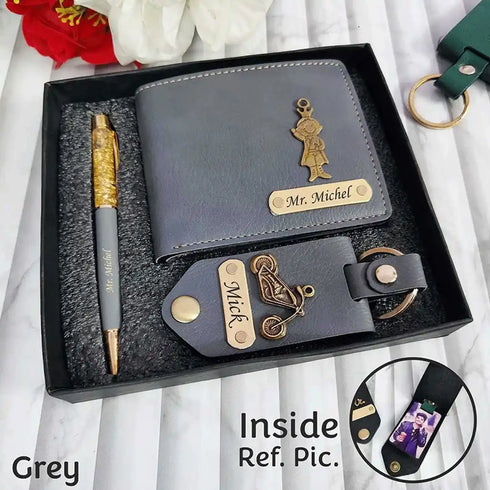 Personalised Men's Wallet Gift Combo With Charm