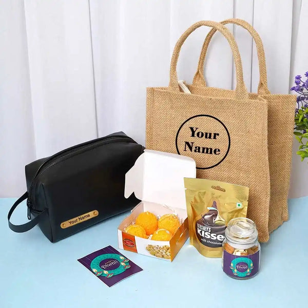 PU Pouch with Jute Bag Diwali Gift Combo