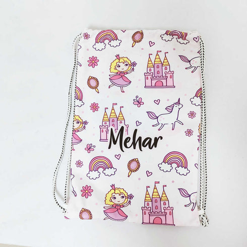 Personalised Unicorn Printed Kids Drawstring Bag
