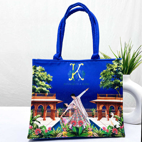 Personalised Blue Floral Printed Box Bag