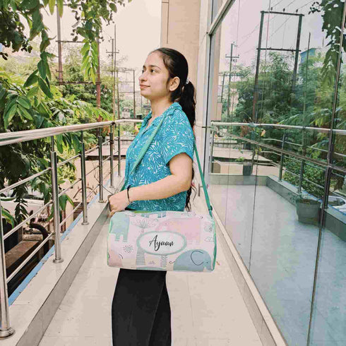 Personalised Elephant Printed Kids Sling Duffle Bag