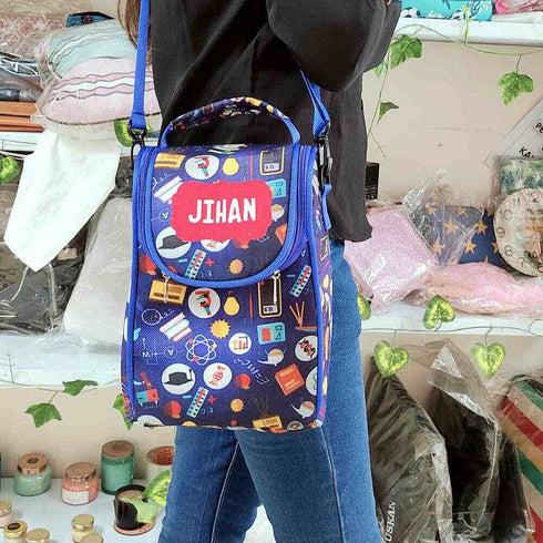 Personalised Blue Printed Kids Lunch Bag