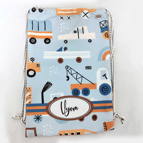 Personalised Car Printed Kids Drawstring Bag