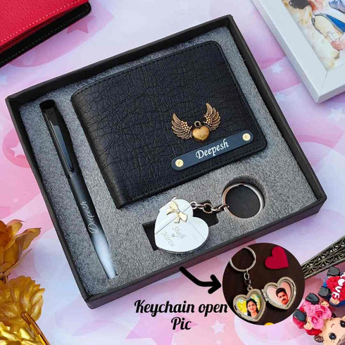 Personalised Heart Metal Key Men Wallet Combo With Charms