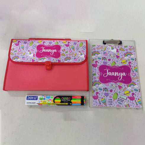 Personalised Unicorn Printed Kids Piano Folder Gift Combo