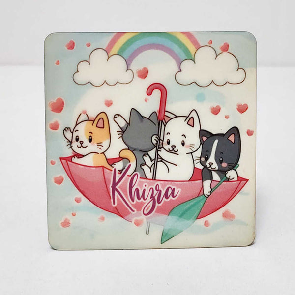 Personalised Cat Printed MDF Kids Coaster