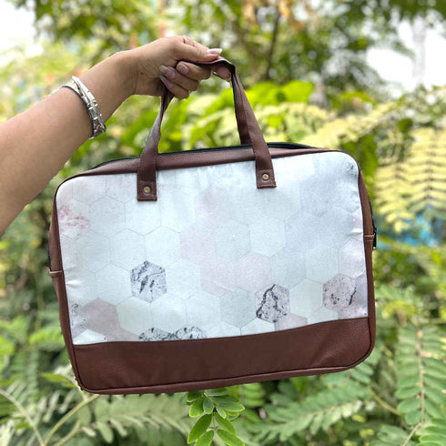 White Canvas & PU Laptop Bag Fit 15.6 Inch Laptop