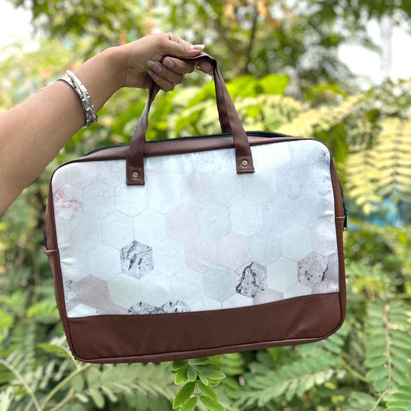 White Canvas & PU Laptop Bag Fit 15.6 Inch Laptop