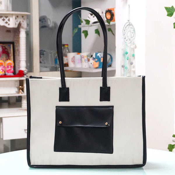 White & Black Handbag Box Tote Bag - Uncommongifts.in