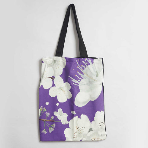 White Floral Printed Tote Bag
