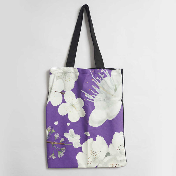 White Floral Printed Tote Bag
