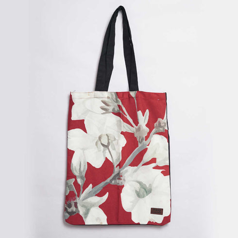 White Floral Printed Tote Bag