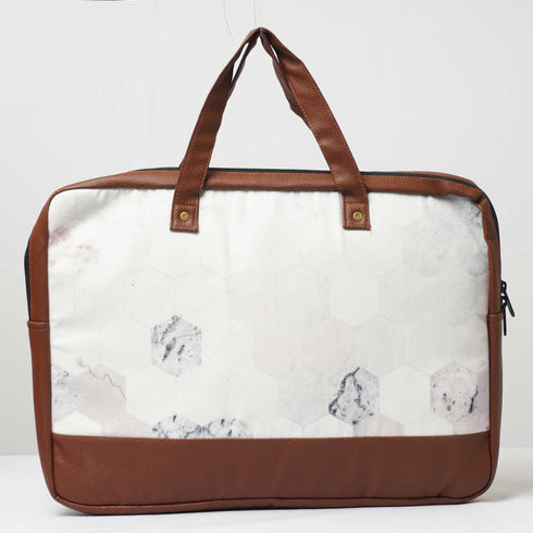 White Printed Canvas & PU Laptop Bag Fit 15.6 Inch Laptop