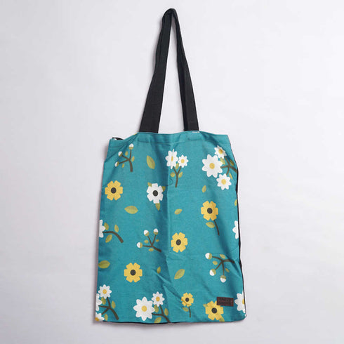 White & Yellow Flower Printed Tote Bag