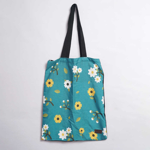 White & Yellow Flower Printed Tote Bag