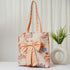 Women Floral Printed Shopper Tote Bag with Peach Bow Detail - Uncommongifts.in