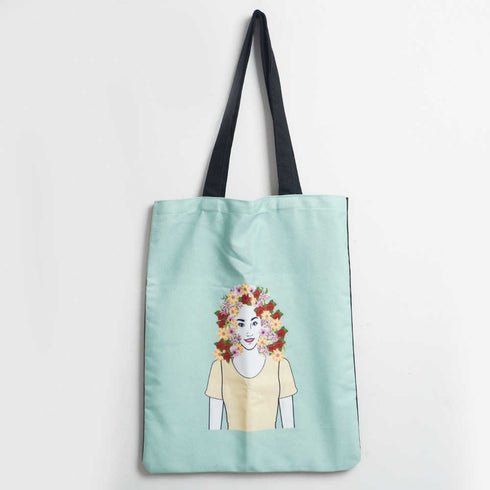 Women Caricature Printed Tote Bag
