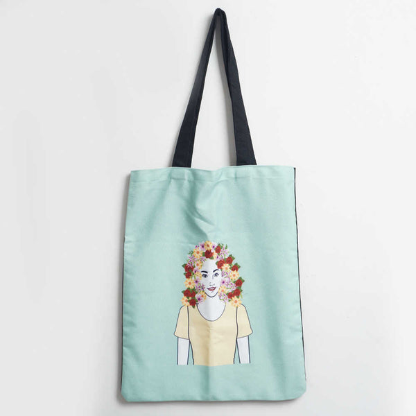 Women Caricature Printed Tote Bag