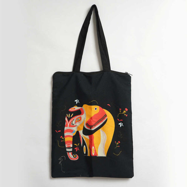 Yellow Elephant Printed Tote Bag